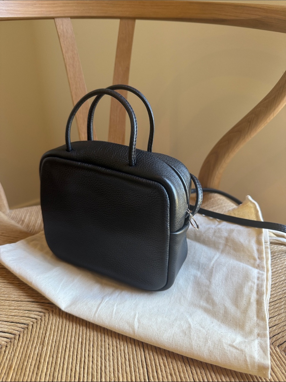 Classic Black Leather Mini Satchel crossbody- Women Bags